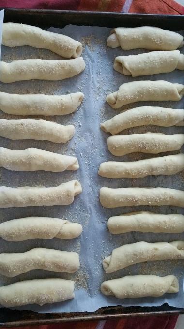 Dough rolled in two rows
